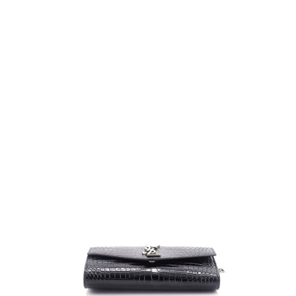 Saint Laurent Uptown Chain Wallet Crocodile Embossed Leather