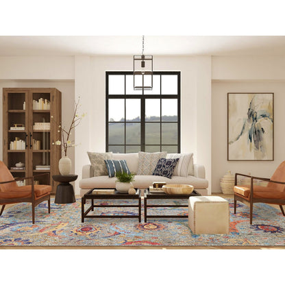 9'1"X12'4" Silk With Wool Hand Knotted Tan Sickle Leaf Design Rug