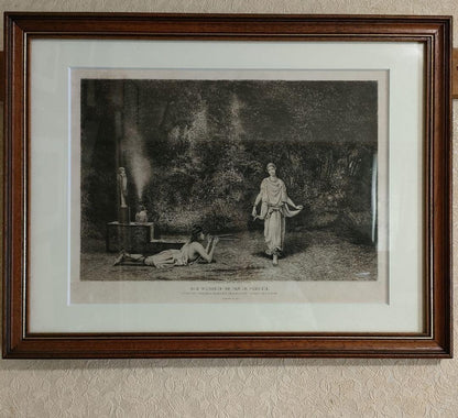 1887 Etching The Worship Of Pan In Pompeii By J.S. King After Scifoni Antique