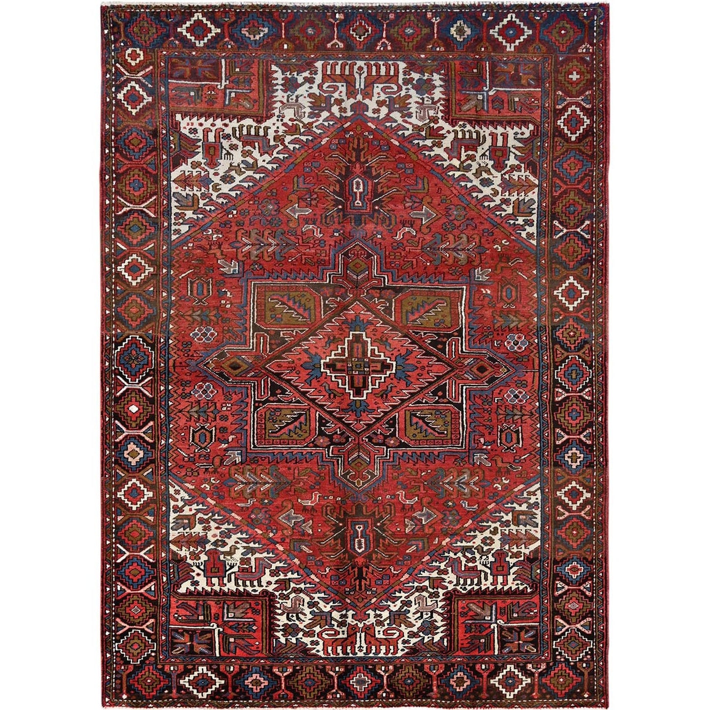 7'6"X10'7" Burnt Peanut Red Vintage Zoroastrian Heris Hand Knotted Rug