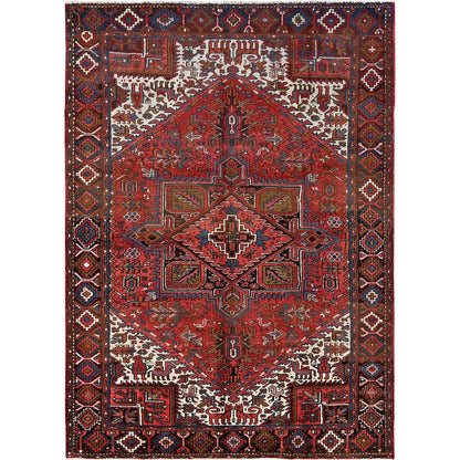 7'6"X10'7" Burnt Peanut Red Vintage Zoroastrian Heris Hand Knotted Rug