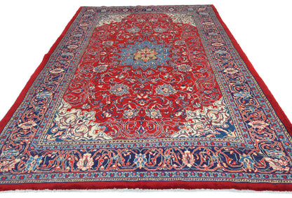 Hand-knotted oriental rug vintage red floral design traditional carpet 7x10