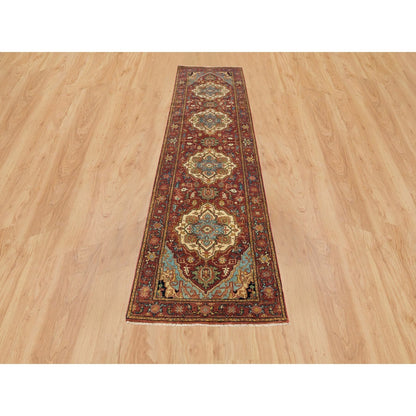 2'7"X10' Red Hand Knotted Fine Heris Re-Creation Wool Runner Oriental Rug