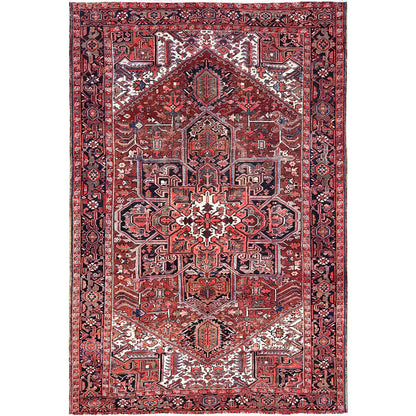 8'X12'2" Rosewood Red Wool Hand Knotted Antique Zoroastrian Heris Rug