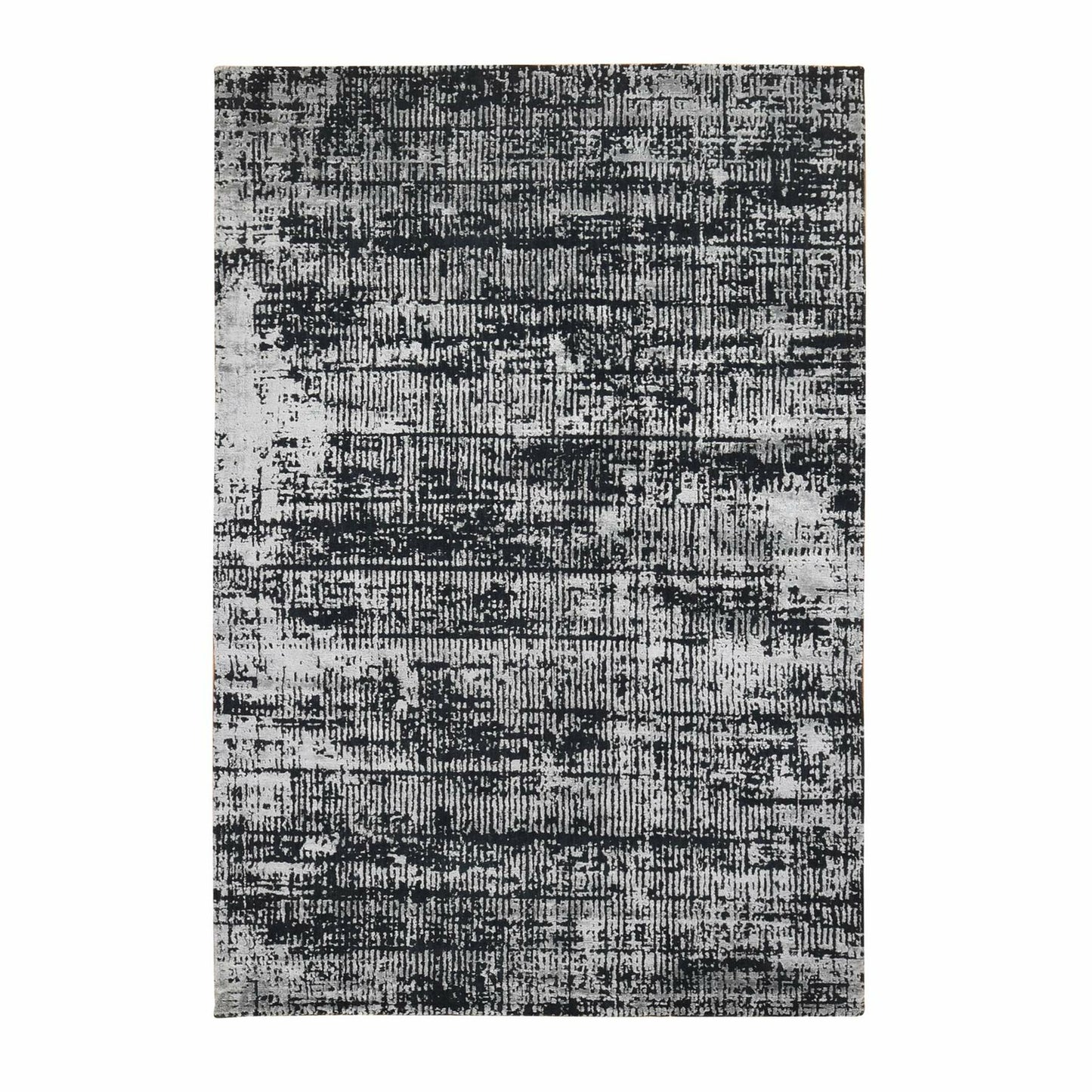 5'10"X9' Black Modern Wool And Plant Based Silk Hand Loomed Rug