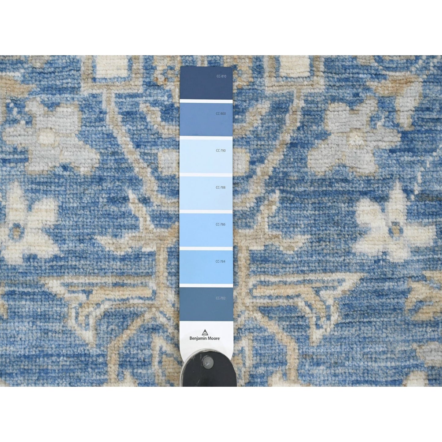 2'9"X11'5" Blue Washed Out Peshawar Wool Hand Knotted Runner Oriental Rug