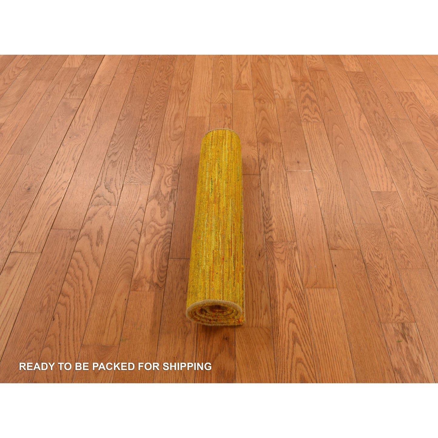 2'X3'1" Gold Color Plain Solid Design Pure Sari Silk Hand Knotted Mat Rug