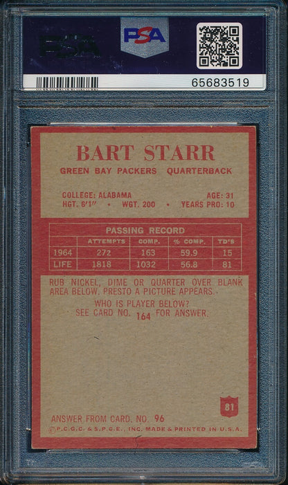 Bart Starr Hof Signed 1965 Philadelphia Card #81