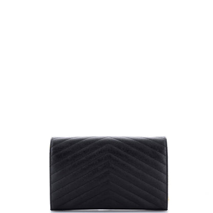 Saint Laurent Classic Monogram Wallet On Chain Matelasse Chevron Leather Medium
