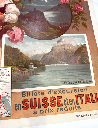 L'Italie St Gotthard Swiss By Hugo D'Alesi Original Naples 1900 Chemin De Fer