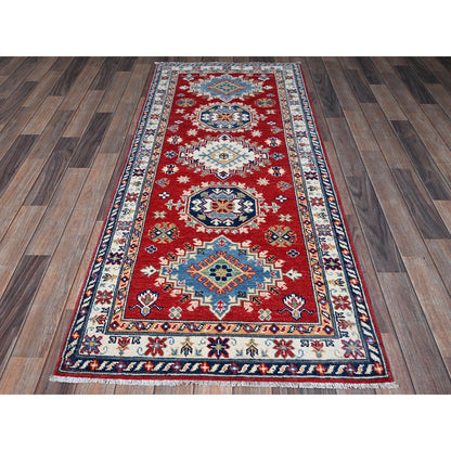2'9"X6'7" Red Kazak With Medallions Design All Wool Hand Knotted Runner Rug