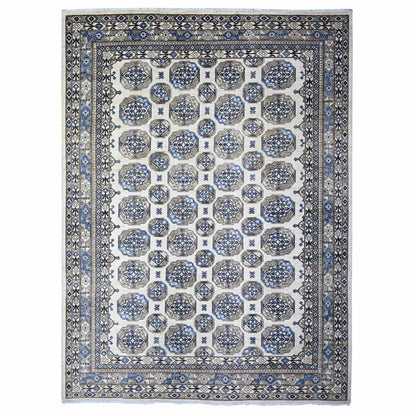9'1"X12' Porcelain Ivory Afghan Ersari Design Hand Knotted Wool Rug