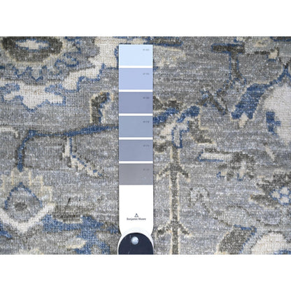7'10"X9'9" Gray Heris Serrated Leaf Pattern Pure Wool Hand Knotted Rug