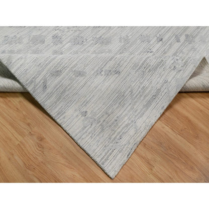 9'X12'1" Ivory Hand Knotted Modern Design Undyed Natural Wool Oriental Rug