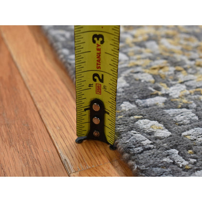 3'X8' Gray Zoroastrian Medallion Design Wool-Silk Runner Hand Knotted Rug