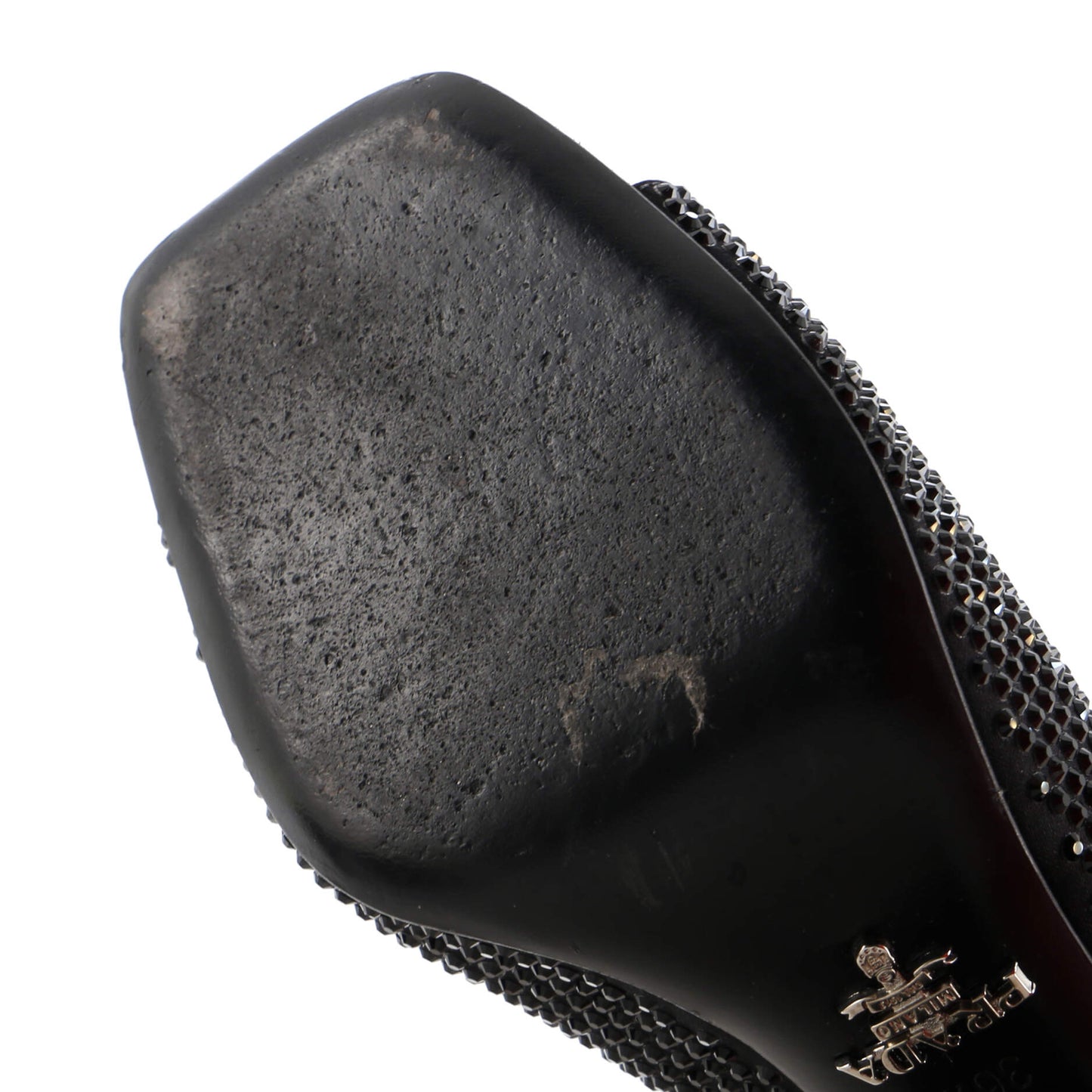 Prada Women'S Triangle Logo Heeled Mule Sandals Crystal Embellished Satin