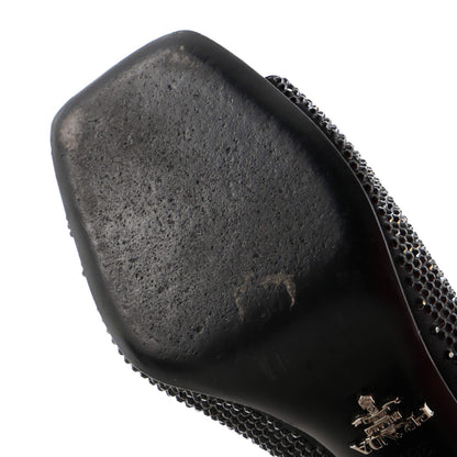 Prada Women'S Triangle Logo Heeled Mule Sandals Crystal Embellished Satin