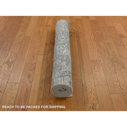 Rug 3'x5'2" White Silk with Wool Tebraz Vase Design Hand Knotted