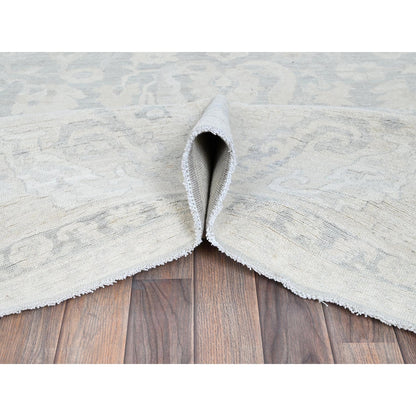8'9"X11'10" Gray White Wash Peshawar Leaf Design Hand Knotted Pure Wool Rug