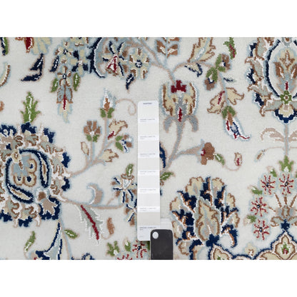10'2"X10'2" Snow White 250 Kpsi Hand Knotted Nain Wool & Silk Square Rug