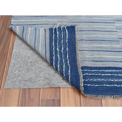 6'1"X9'1" Hand Woven Flat Weave Kilim Organic Nomadic Stripe Design Rug