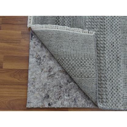 2'7"X10' Gray Wool And Silk Hand Knotted Modern Grass Design Runner Rug