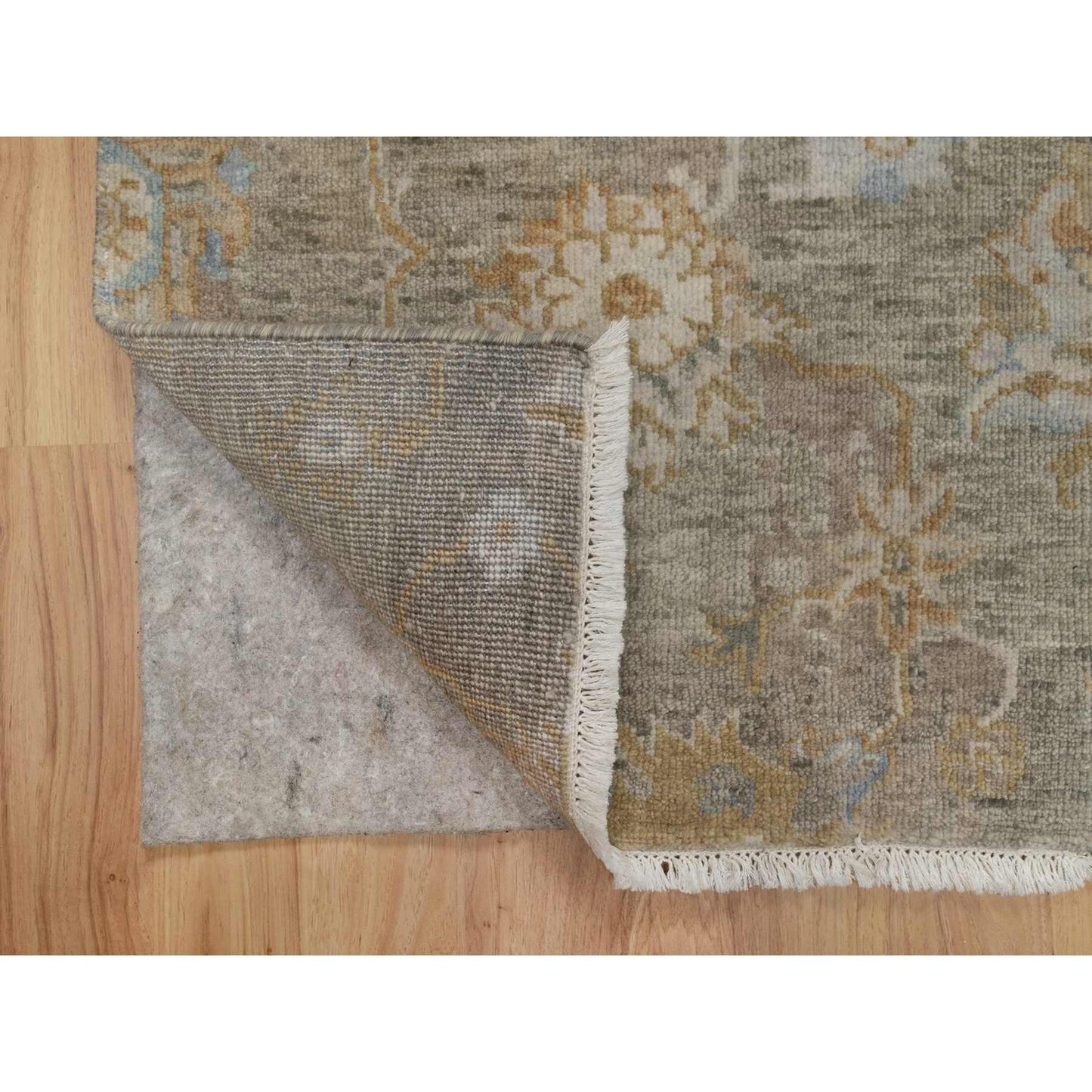 2'x3' Brown Broken Pattern Oushak Design Pure Wool Hand Knotted Mat Rug