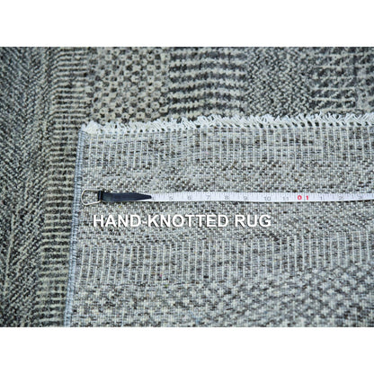 4'X10'2" Gray Modern Undyed Wool Grass Hand Knotted Wide Runner Rug