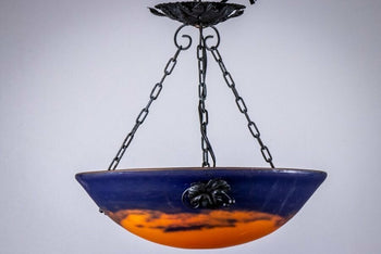 Degue Signed Chandelier Bronze & Art Glass French