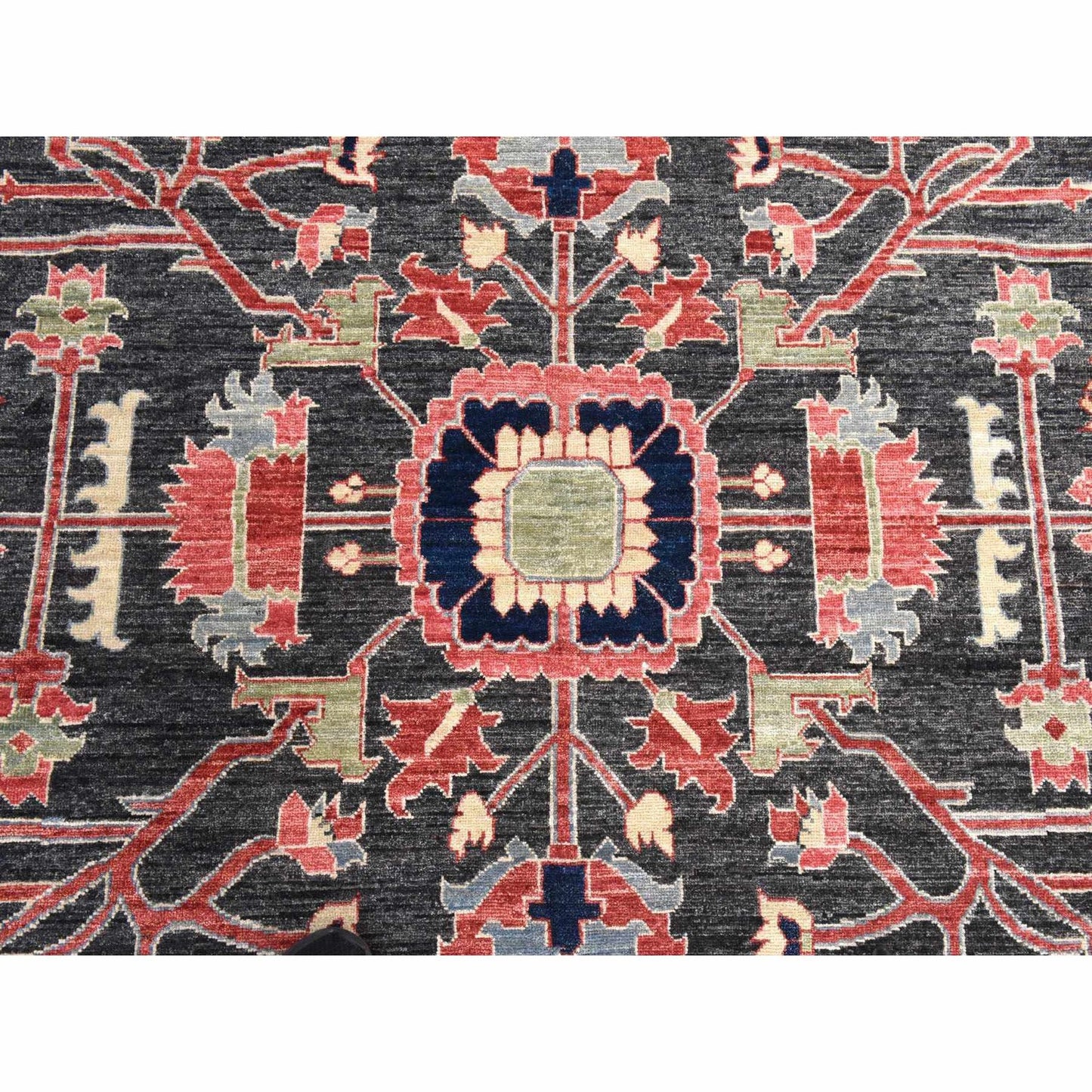 8'10"X11'10" Gray Afghan With Heris Rug All Over Design Hand Knotted Wool