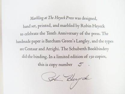 Robin Heyeck Marbling At The Heyeck Press 1St Edition, Signed, 1986, Limited 150
