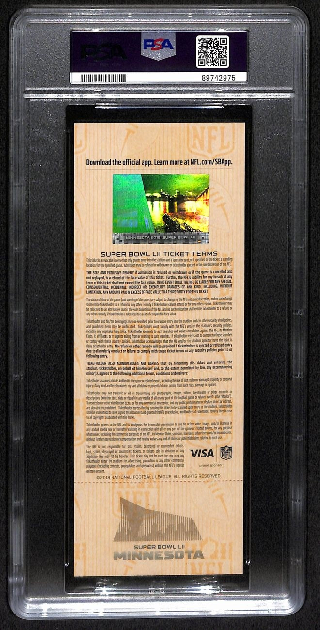 2018 Super Bowl Lii Full Ticket Eagles Vs. Patriots Psa/Dna Mint 9 193188