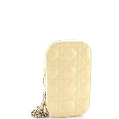 Christian Dior Lady Dior Phone Holder On Chain Cannage Quilt Patent