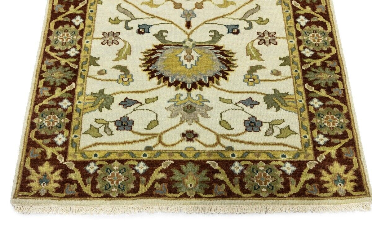 Hand-Knotted Cream Floral Design Osh Chobi Rug