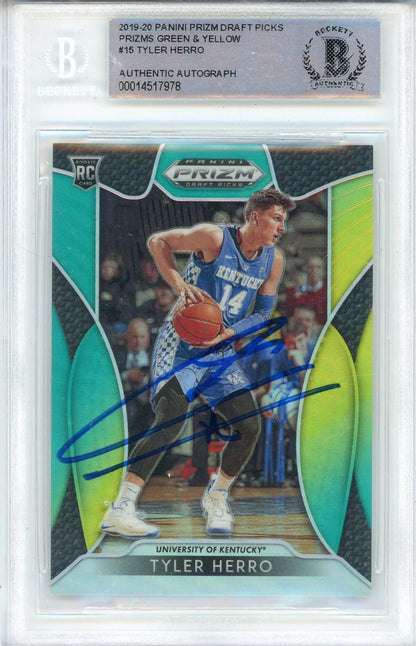 Tyler Herro Autographed 2019-20 Panini Prizm Draft Picks Green & Yellow Prizm Ro