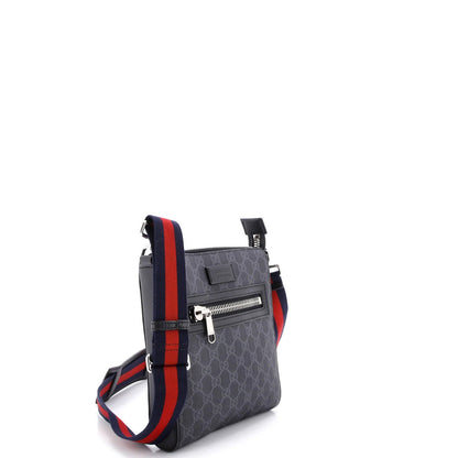 Gucci Web Strap Front Zip Messenger Bag Gg Coated Canvas Small