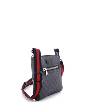 Gucci Web Strap Front Zip Messenger Bag Gg Coated Canvas Small