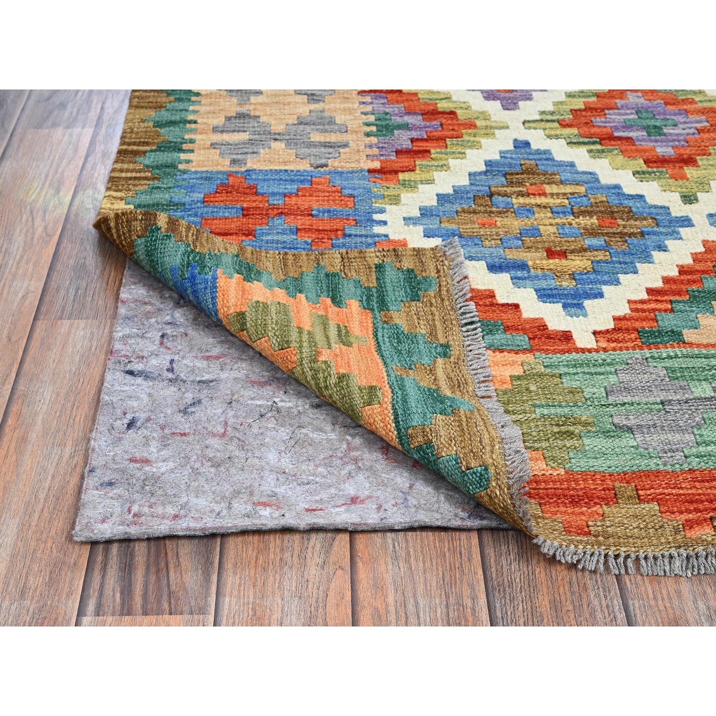 5'X6'7" Ivory Afghan Kilim Geometric Pure Wool Flat Weave Hand Woven Rug