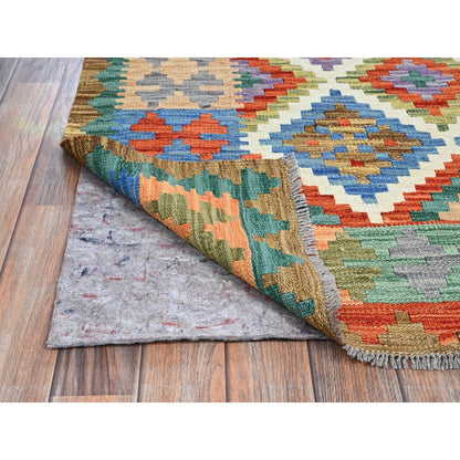 5'X6'7" Ivory Afghan Kilim Geometric Pure Wool Flat Weave Hand Woven Rug