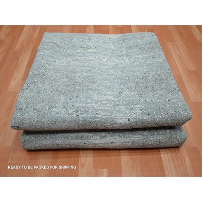 8'X10'1" Blue Horizontal Ombre Design Wool And Pure Silk Hand Knotted Rug