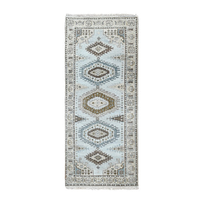 2'7"X5'10" Smoke Gray Zoroastrian Village Wool Hand Knotted Runner Rug