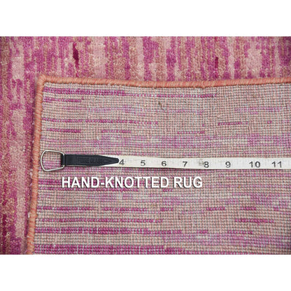 2'7"X8'3" Pink Hand Knotted Vertical Ombre Design Runner Oriental Rug
