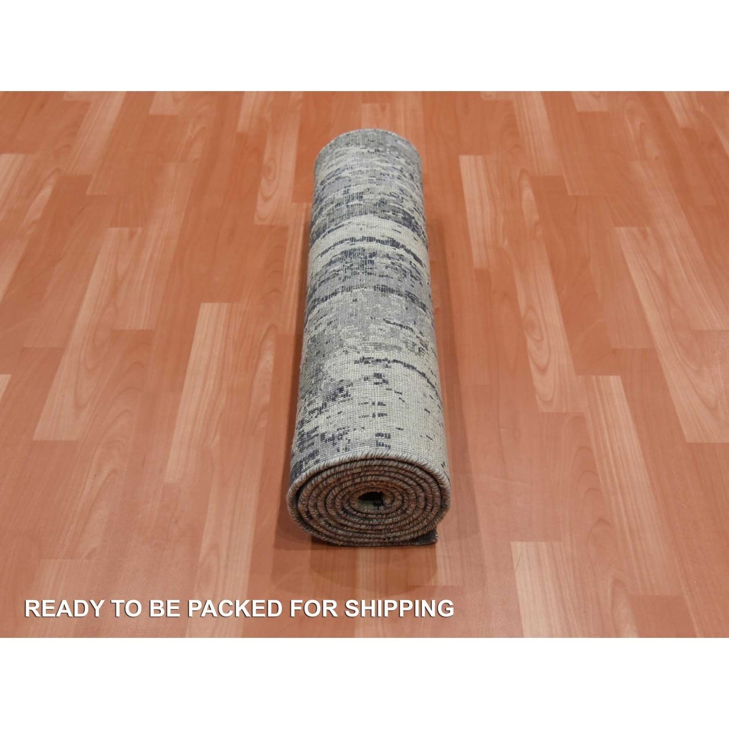 2'7"X10'3" Gray Wool And Silk Denser Weave Hand Knotted Runner Rug