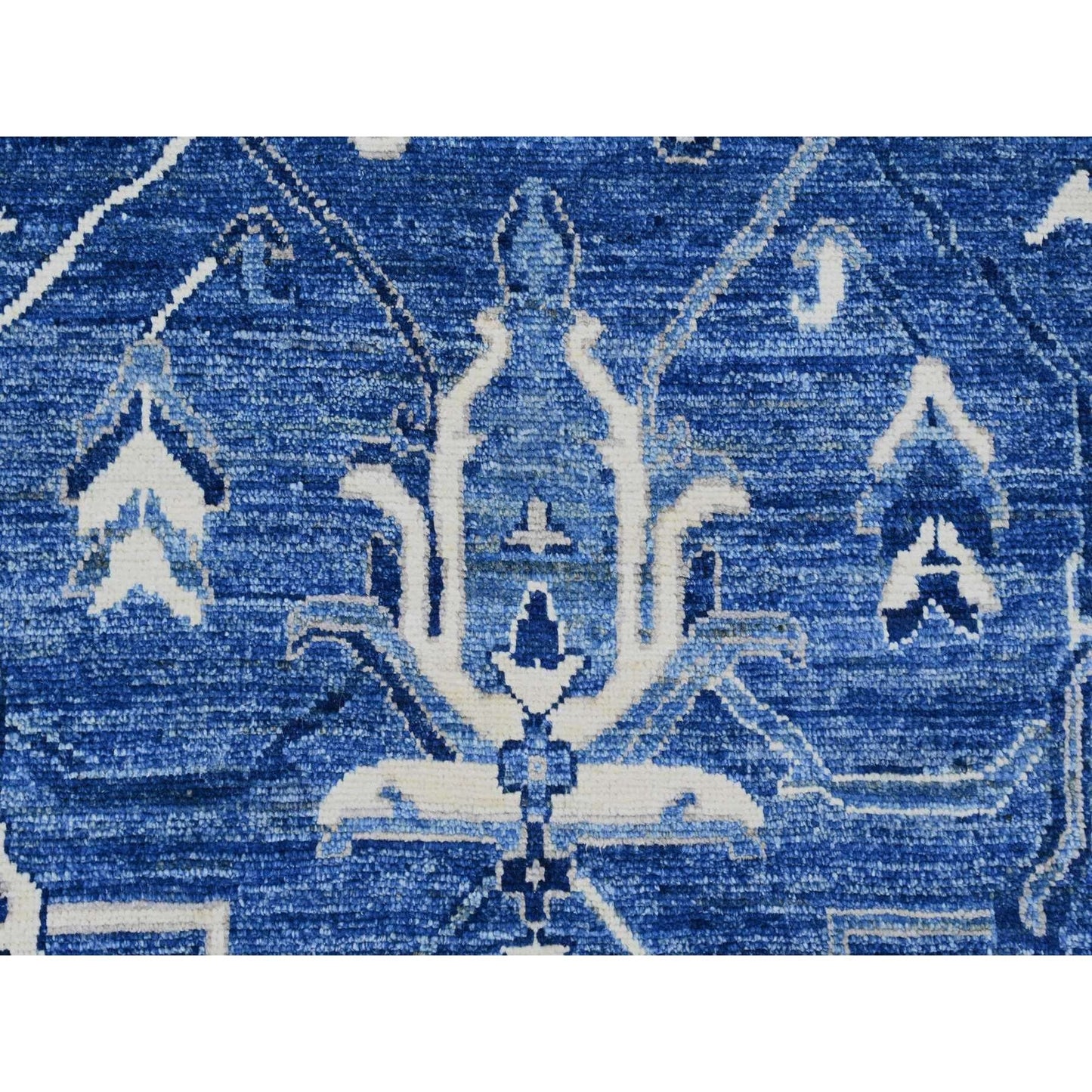 8'1"X9'8" Blue Hand Knotted Afghan Angora Oushak Vines Design Wool Rug