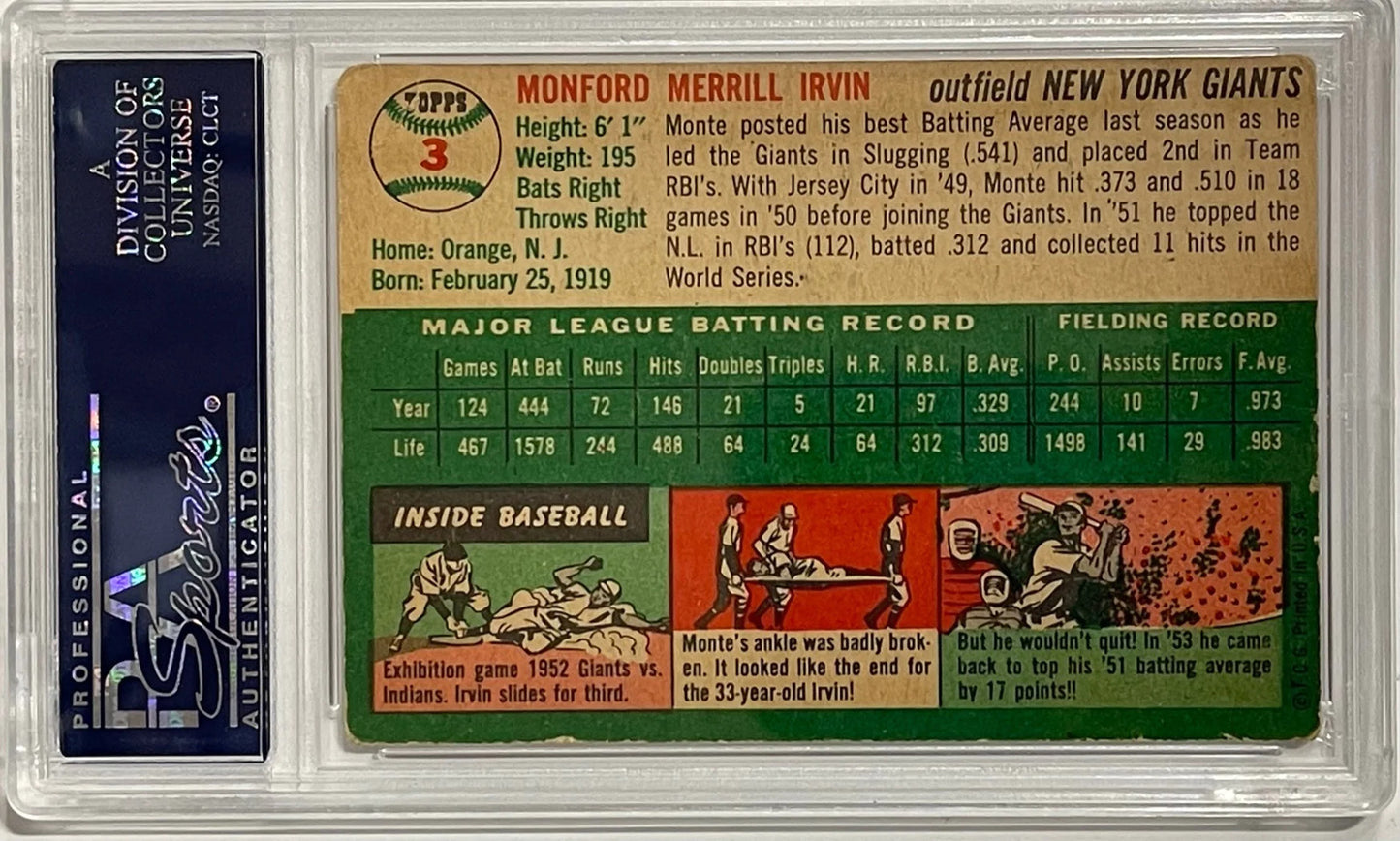 Monte Irvin Autographed 1954 Topps Card #3 (Psa)