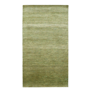 4'X8' Brown Grass Design Hand Knotted Wool And Silk Runner Oriental Rug