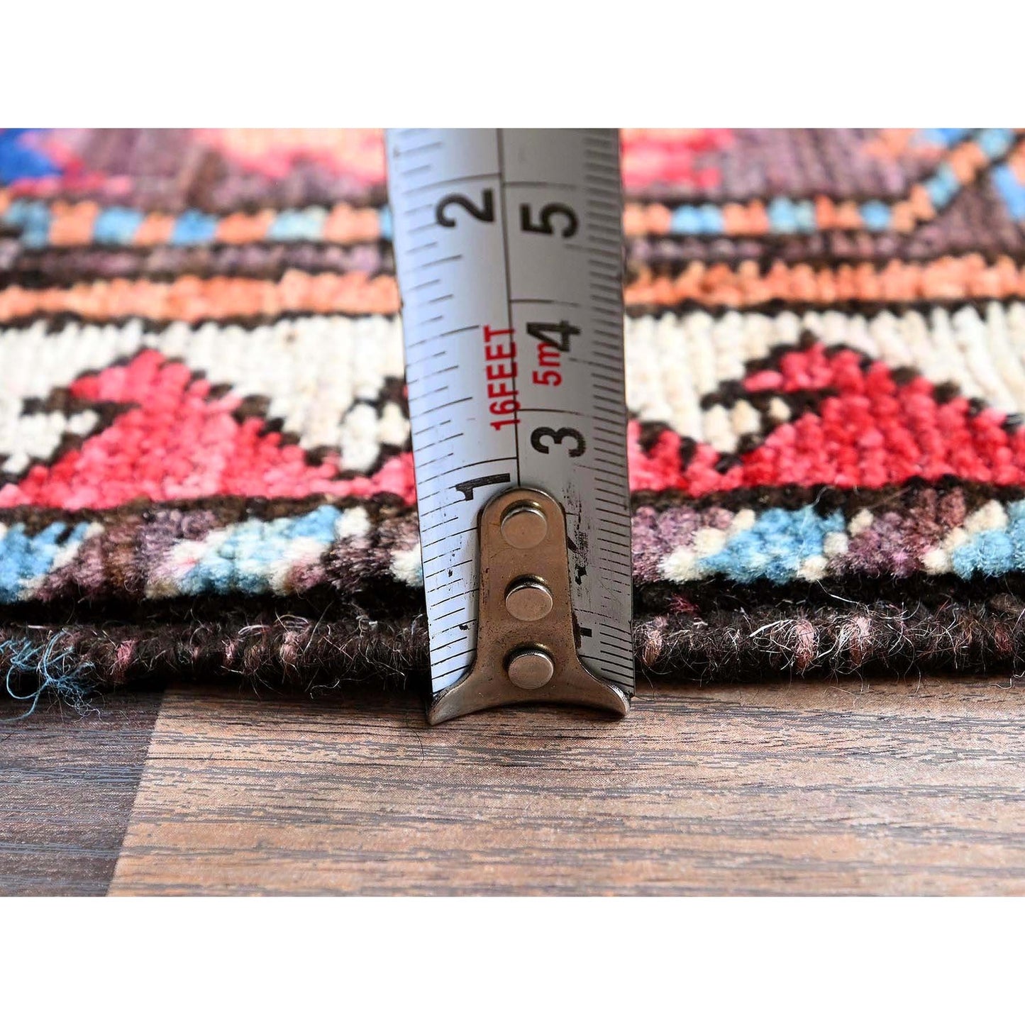 5'4"X6'8" Blue Afghan Caucasian Design Revival Hand Knotted Soft Wool Rug