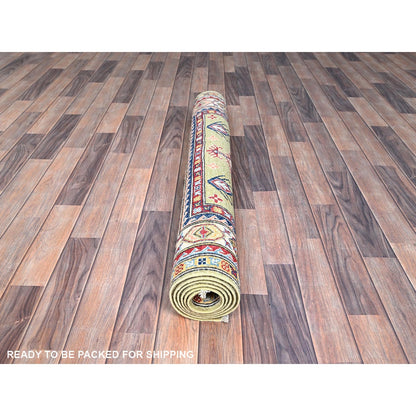 4'1"X5'10" Green Natural Dyes Soft Wool Hand Knotted Kazak Oriental Rug