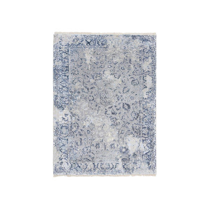 3'2"X4'10"Wool With Pure Silk Hand Knotted Gray Broken Kishoon Design Rug