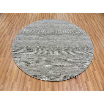 6'X6' Perfect Gray Undyed Wool Grass Design Hand Knotted Round Rug